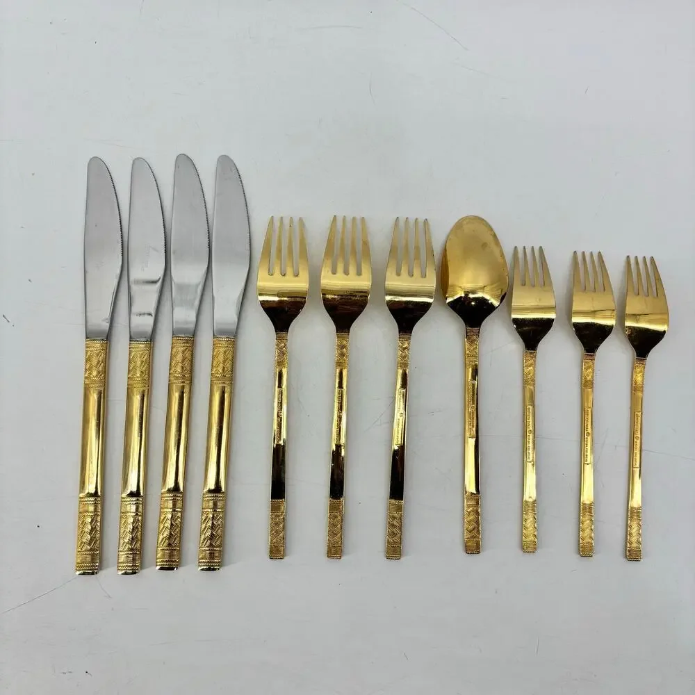 11 Vtg Oxford Hall Stainless Japan Gold Tone Flatware Regency